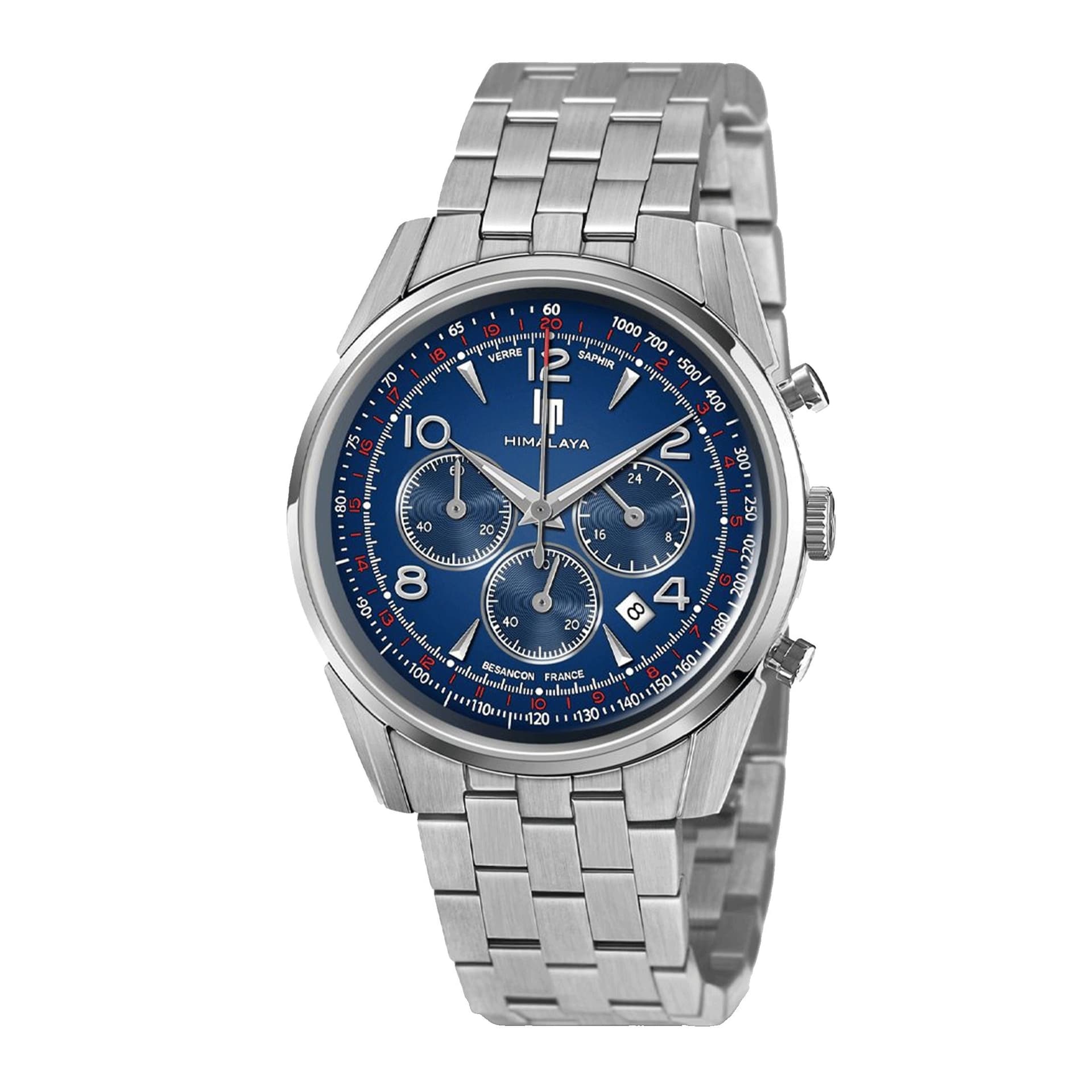 Lip Montre Lip Himalaya Chronographe - Homme - cadran Bleu- 40 mm - Acier 316 L poli et brossé - 671710