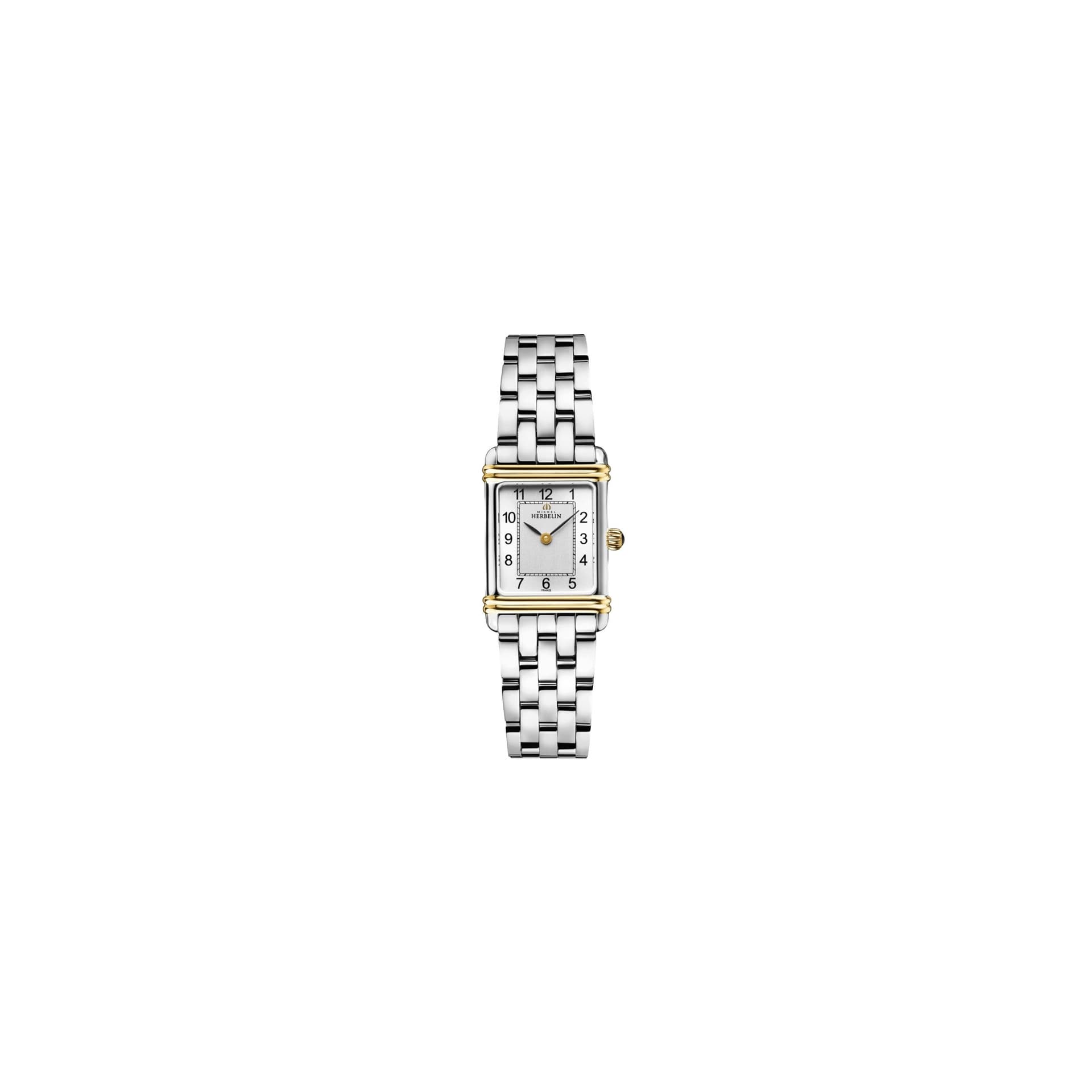 Michel Herbelin Montre Michel Herbelin Art Déco PVD Or jaune quartz chiffres arabes cadran gris bracelet acier 20,30 x 24,40 mm