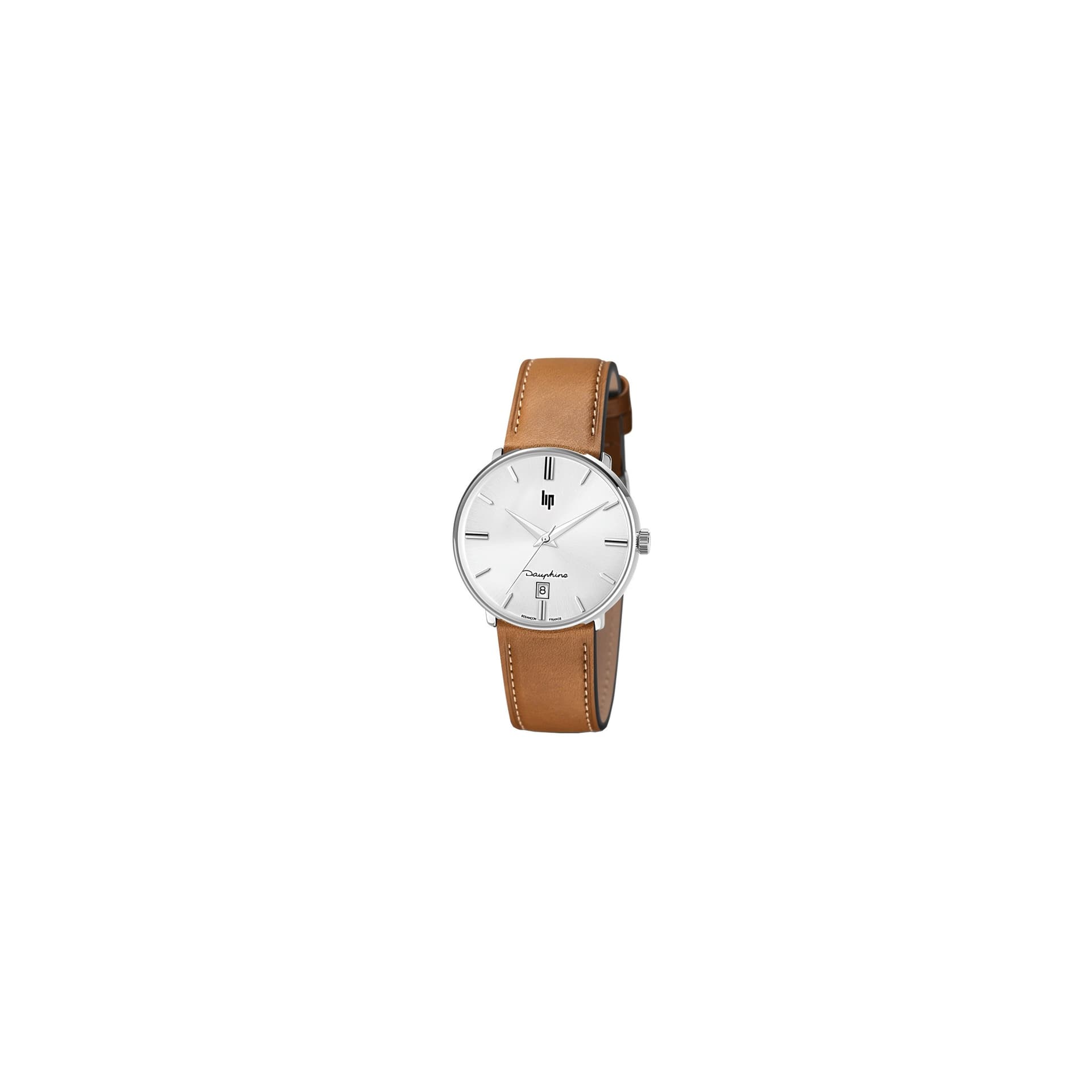 Lip Montre Lip Dauphine quartz cadran argent bracelet cuir brun 38 mm