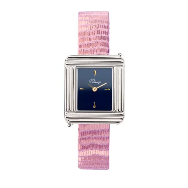 Poiray Montre Poiray Ma Première Mini Acier Cadran Bleu Bracelet Chèvre Rose