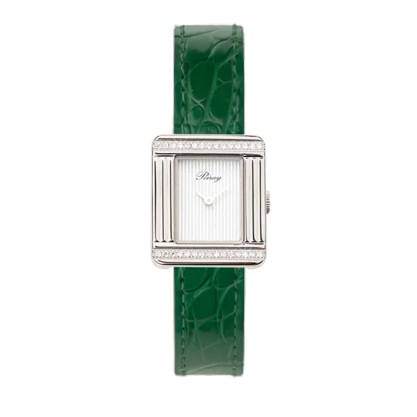 Poiray Montre Poiray Ma Première Mini Acier Serti Diamants Bracelet Alligator Vert