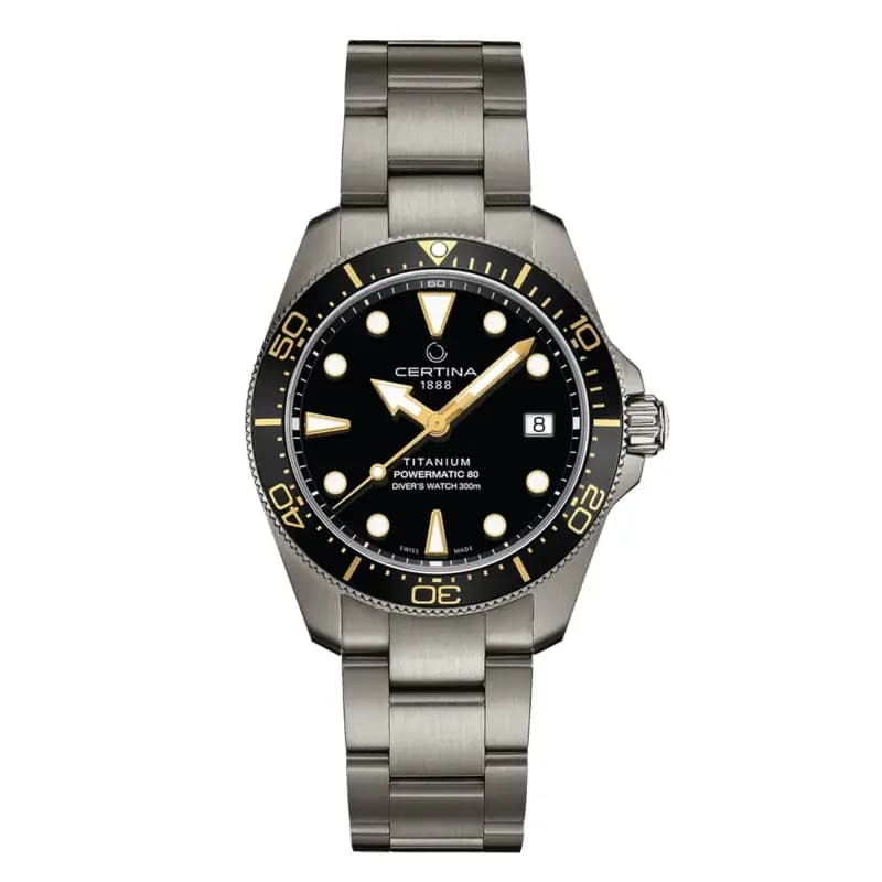 Certina Montre Certina DS Action Diver 38mm Powermatic 80 Cadran Noir Bracelet Titane