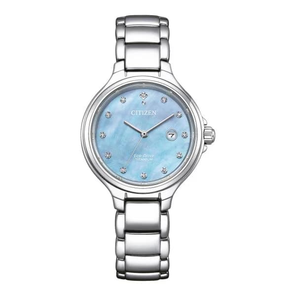 Citizen Montre Citizen Ladies Super Titanium Elegant Eco-drive Cadran Bleu Serti