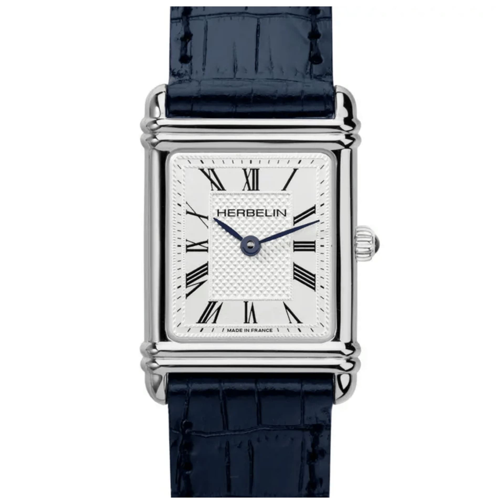 Michel Herbelin Montre Michel Herbelin Art Déco quartz cadran argent index chiffres romains bracelet cuir bleu 20,30 x 24,40 mm