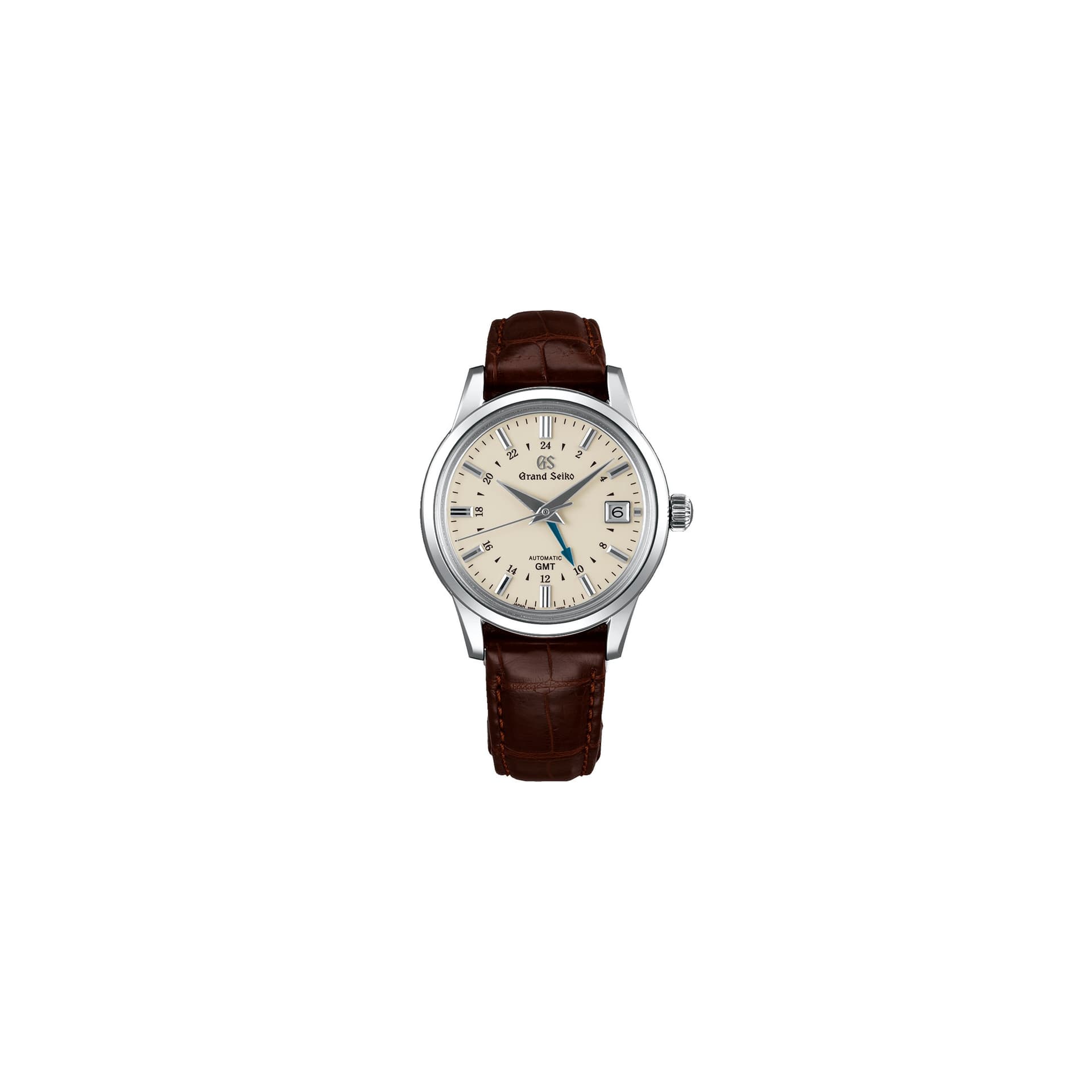Grand Seiko Montre Grand Seiko Elegance automatique GMT cadran ivoire bracelet cuir crocodile brun 39,5 mm