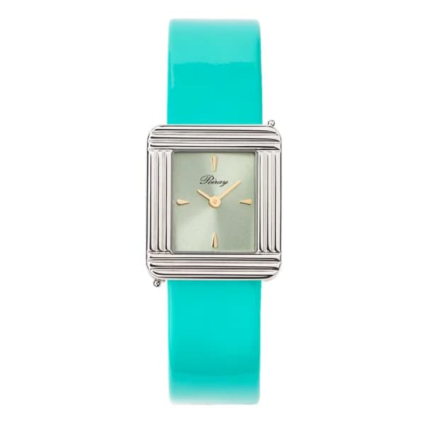 Poiray Montre Poiray Ma Première Acier Cadran Vert Bracelet Veau Vernis Turquoise
