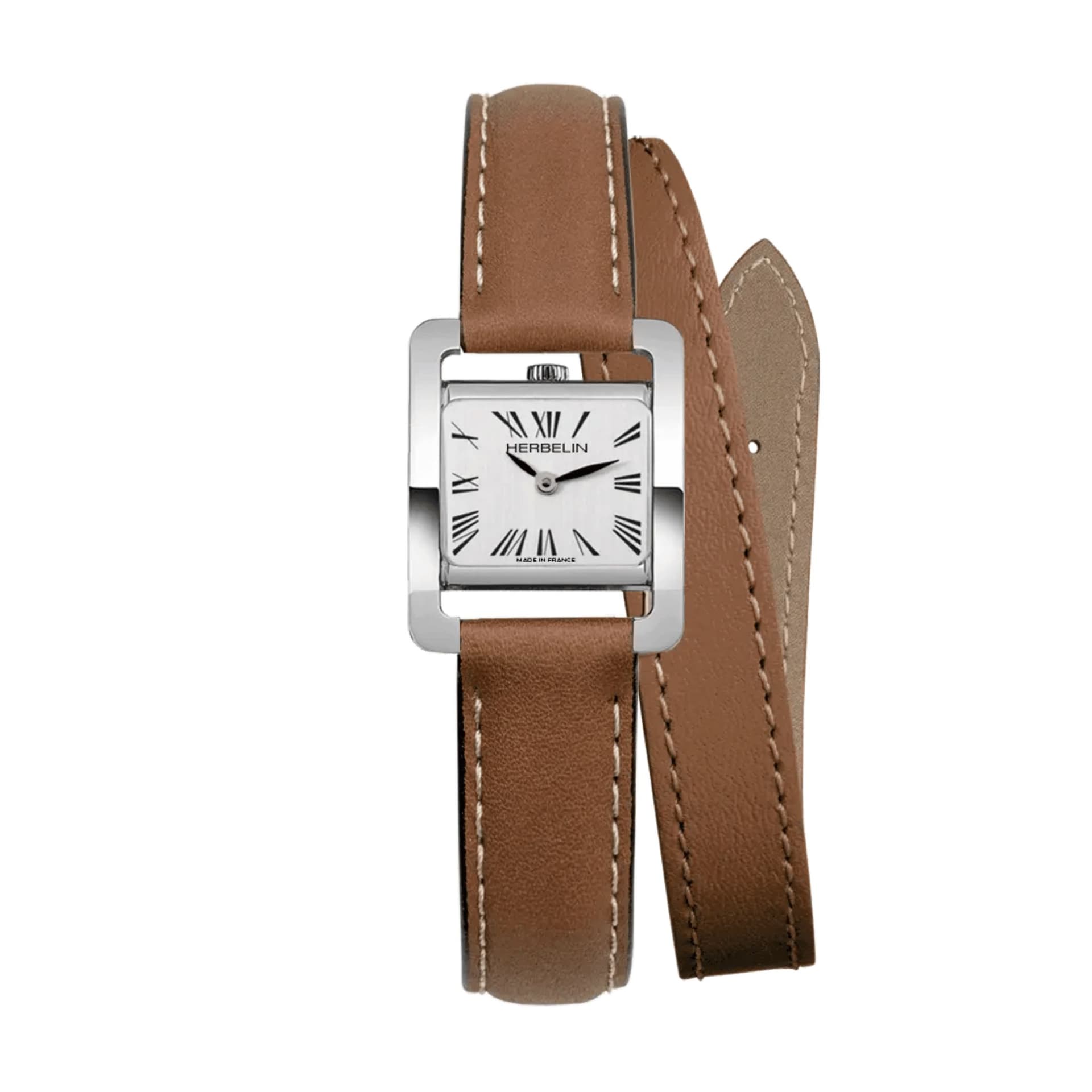 Michel Herbelin Ve Avenue – Bracelet Double – Acier & Cuir Brun