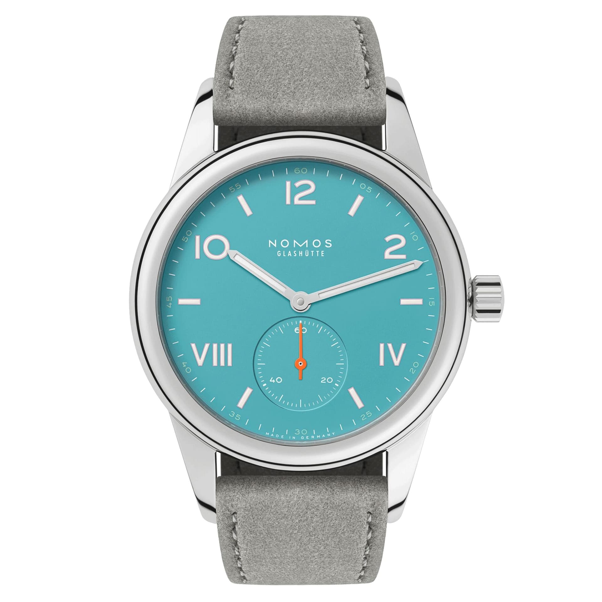 Nomos Montre NOMOS Club Campus Endless Blue mécanique fond saphir cadran bleu turquoise bracelet velours gris 36 mm