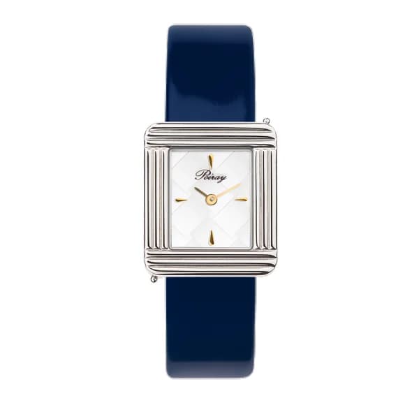 Poiray Montre Poiray Ma Première Cadran Blanc Texturé Bracelet Veau Vernis Marine