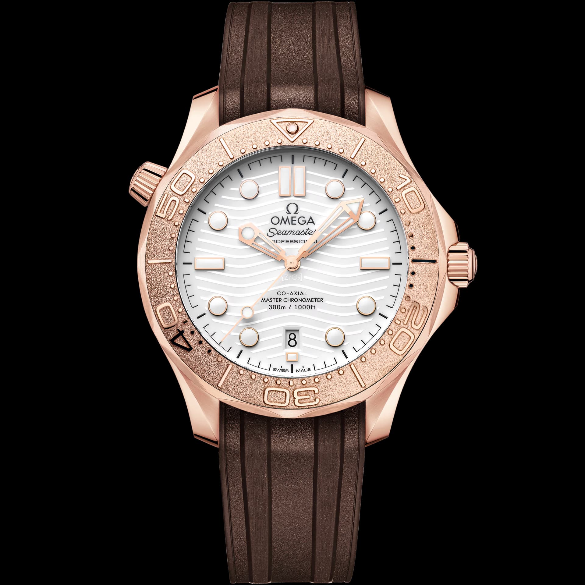 Omega Seamaster 42 mm, or Sedna™ sur bracelet caoutchouc