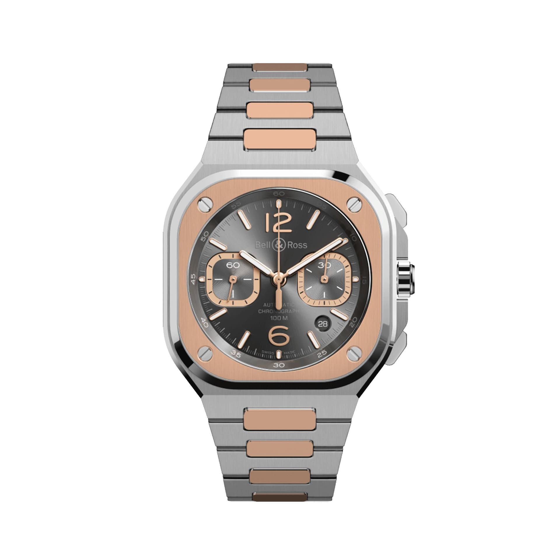 Bell & Ross Montre Bell &amp; Ross BR 05 Chrono Grey Steel &amp; Gold automatique cadran ruthénium bracelet acier 42 mm