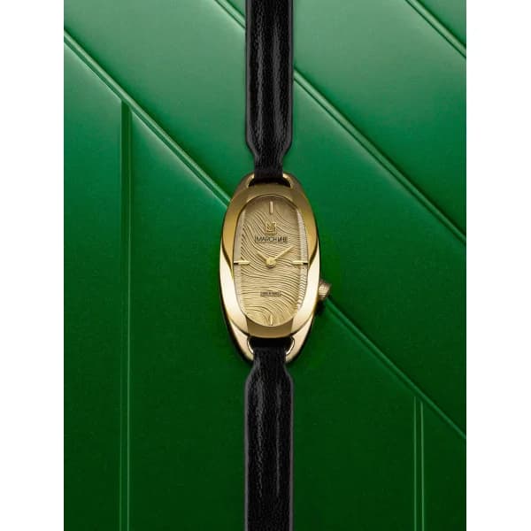 March LA.B Montre March LA.B Oblongue Drapée Gold 20 mm Bracelet Chevreau Noir