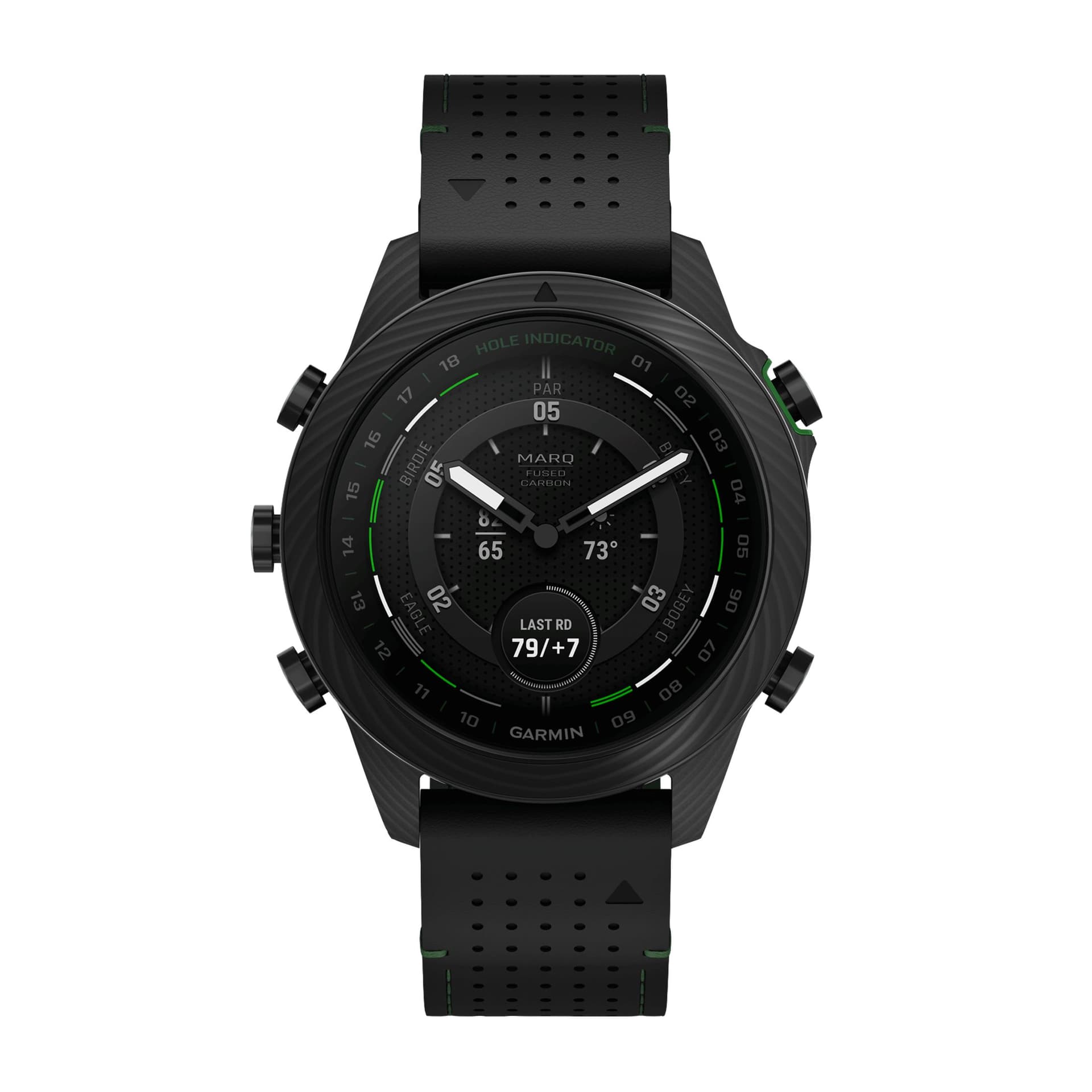 Garmin Montre Garmin Marq Genroach® CT10 2 Golfer Carbon saph carbone et titane bracelets hybride cuir noir App 46 mm