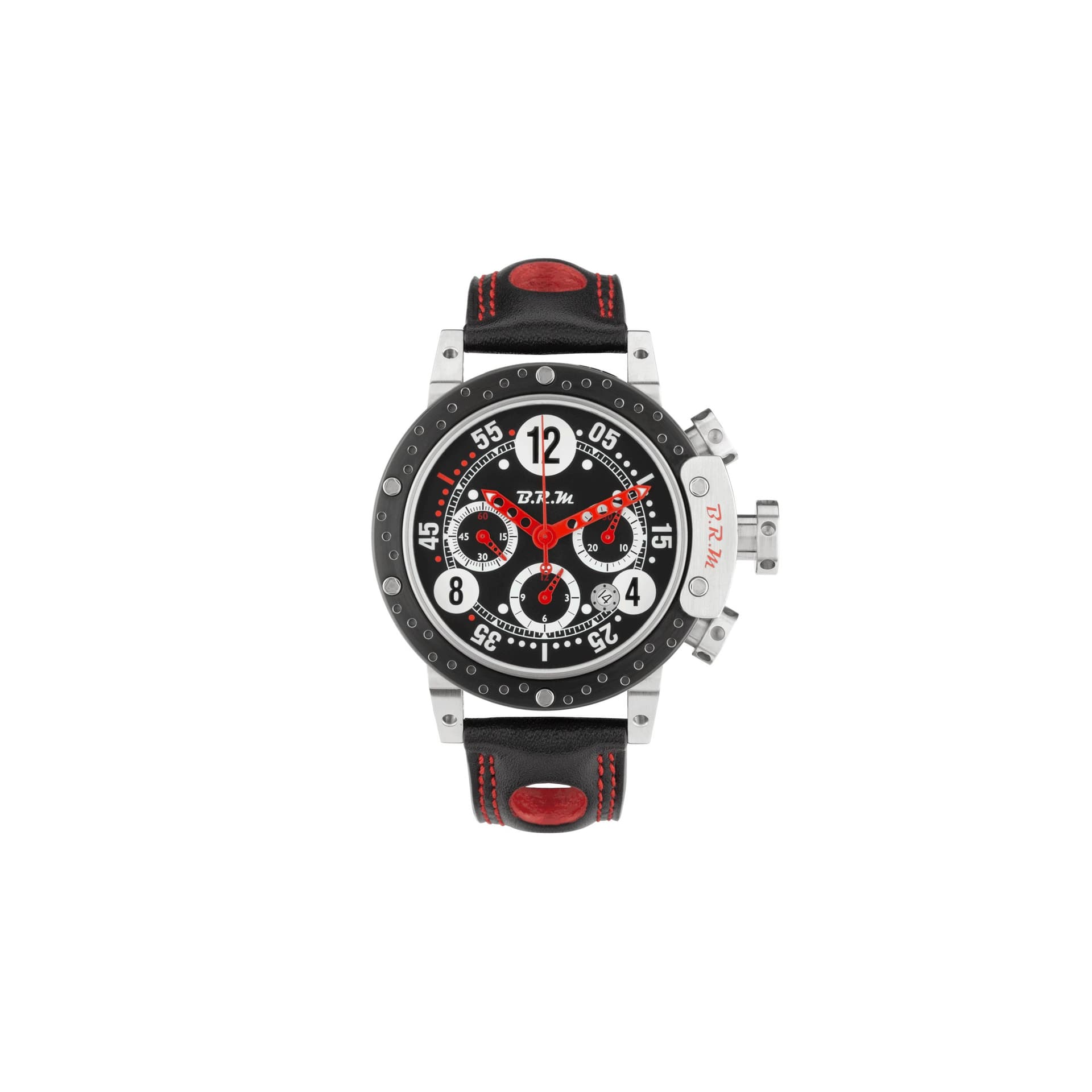 B.R.M Montre BRM DDF12 automatique titane cadran noir bracelet cuir noir 44 mm