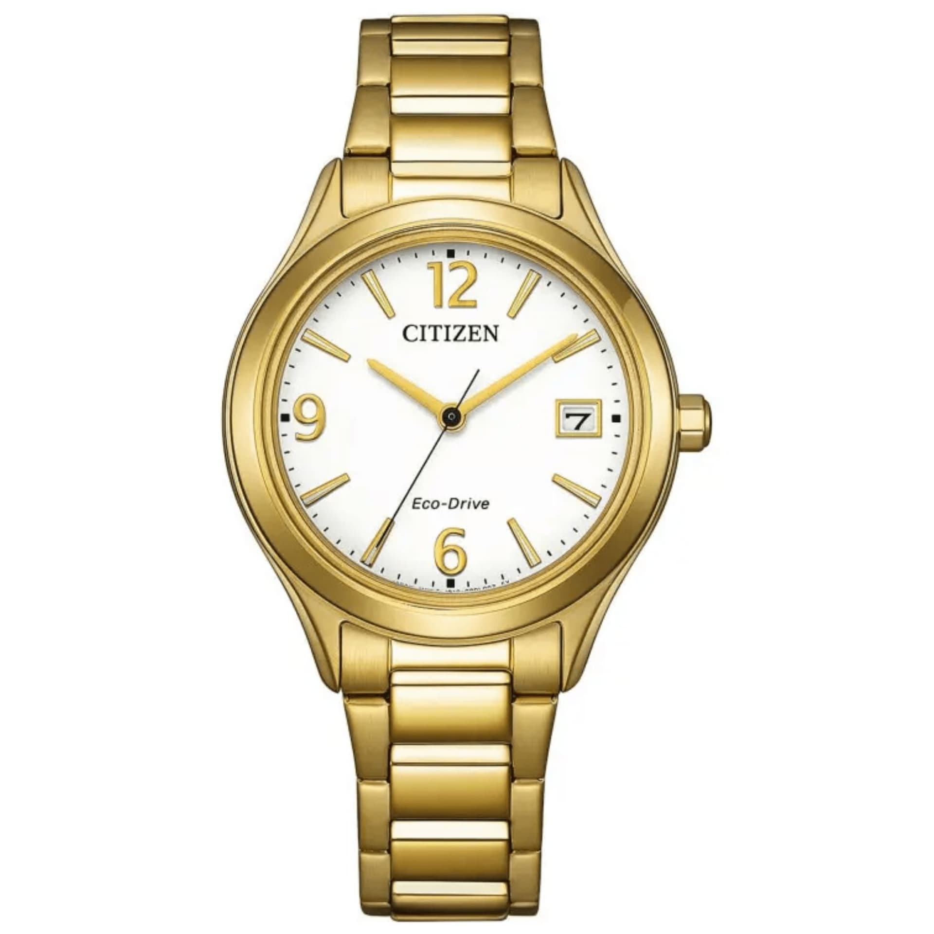 Citizen Montre Citizen Trendy Colors Eco-Drive cadran blanc bracelet acier PVD or jaune 33,5 mm