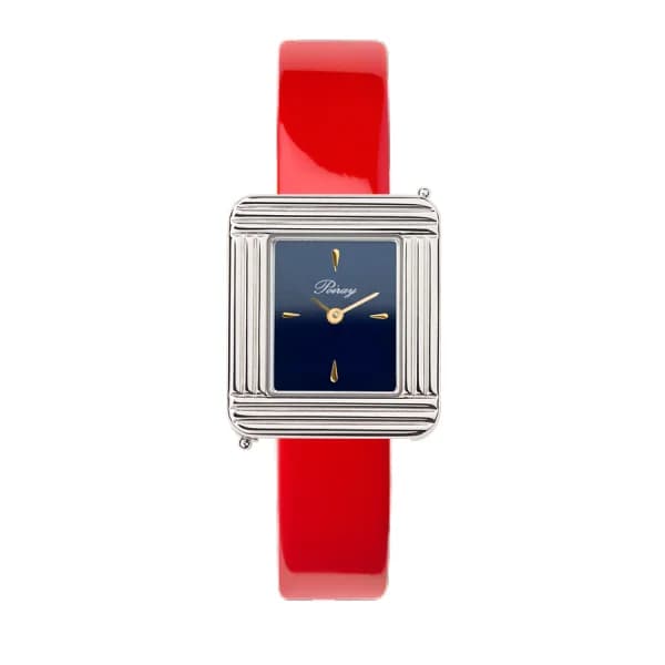 Poiray Montre Poiray Ma Première Mini Acier Cadran Bleu Bracelet Veau Vernis Rouge