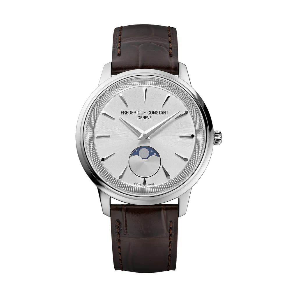 Frédérique Constant Montre Frédérique Constant Moonphase Quartz Cadran Argent Bracelet Cuir - FC-206S3S6