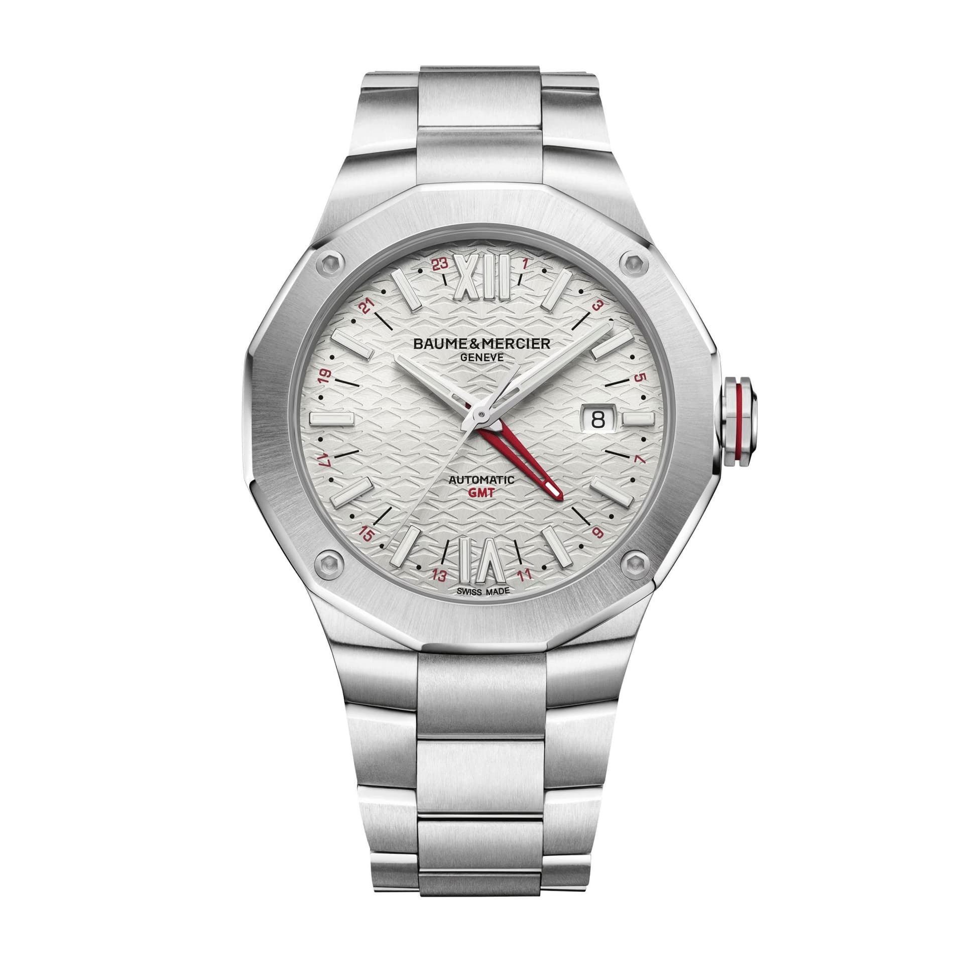 Baume & Mercier Montre Baume et Mercier Riviera GMT automatique cadran argent bracelet acier 42 mm