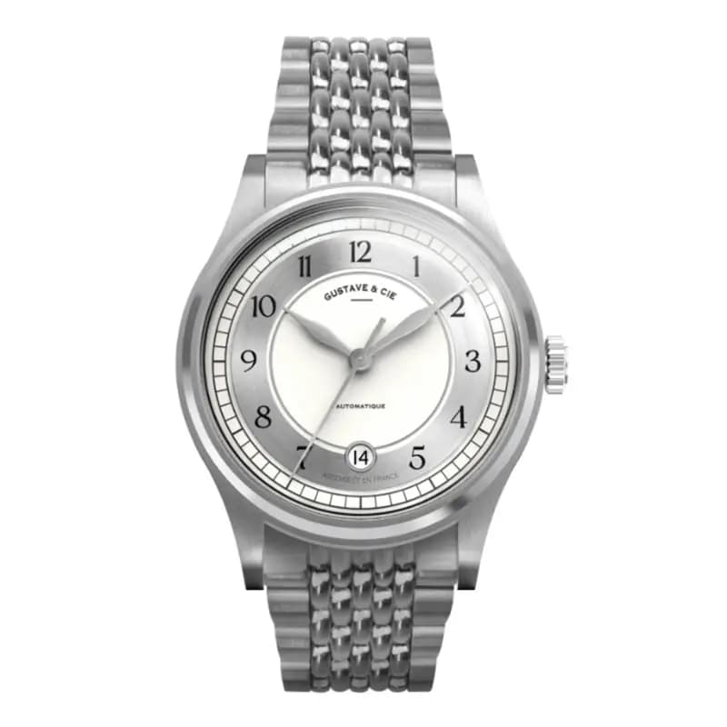 Gustave & Cie Montre 12H Charles Argent & Blanc Grain de Riz 38mm
