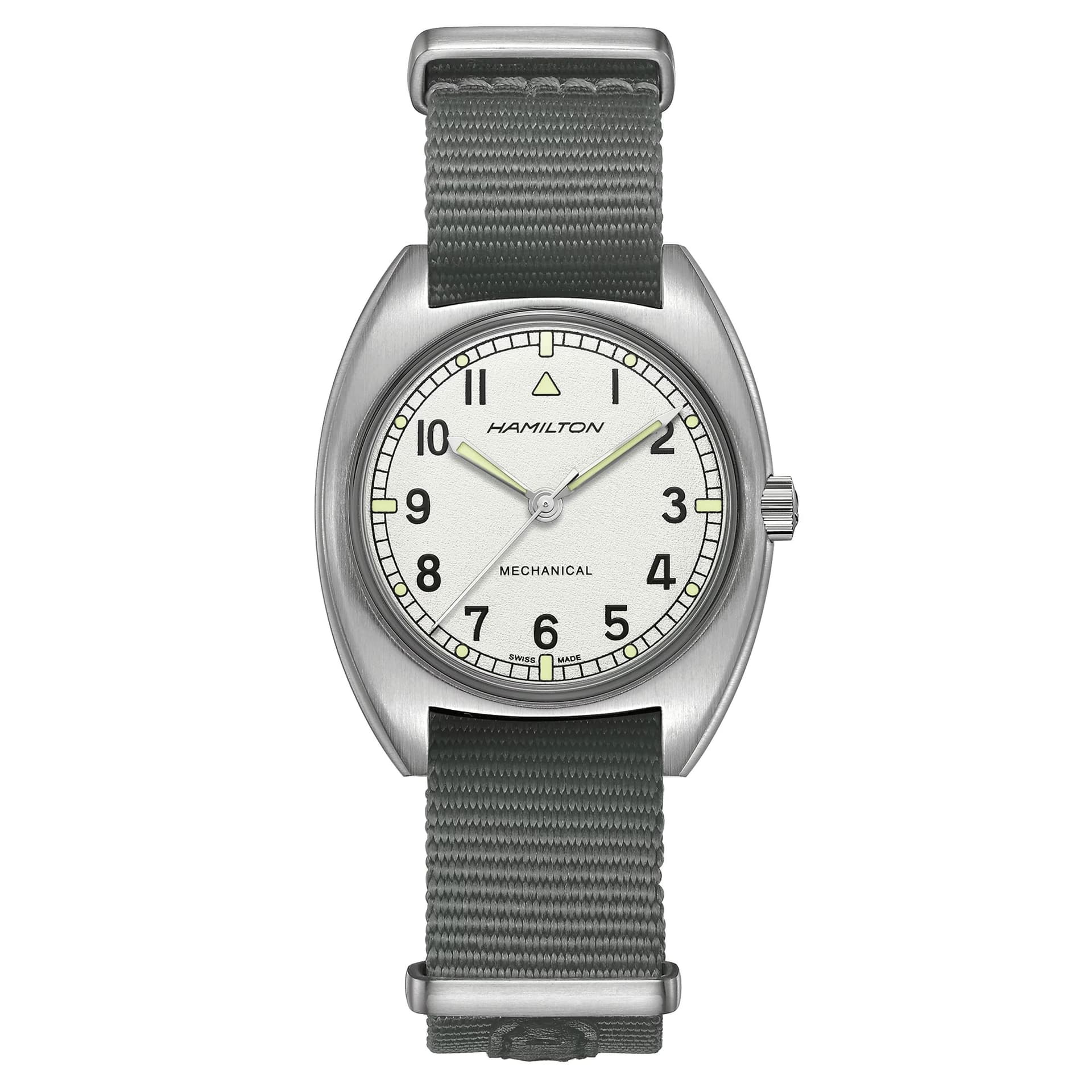 Hamilton Montre Hamilton Khaki Pilot Pioneer mécanique cadran argent bracelet textile gris 36 mm