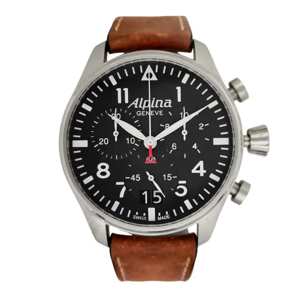 Daniel Gérard Montre Occasion Alpina Startimer Pilot Chronographe Cadran Noir Bracelet Cuir