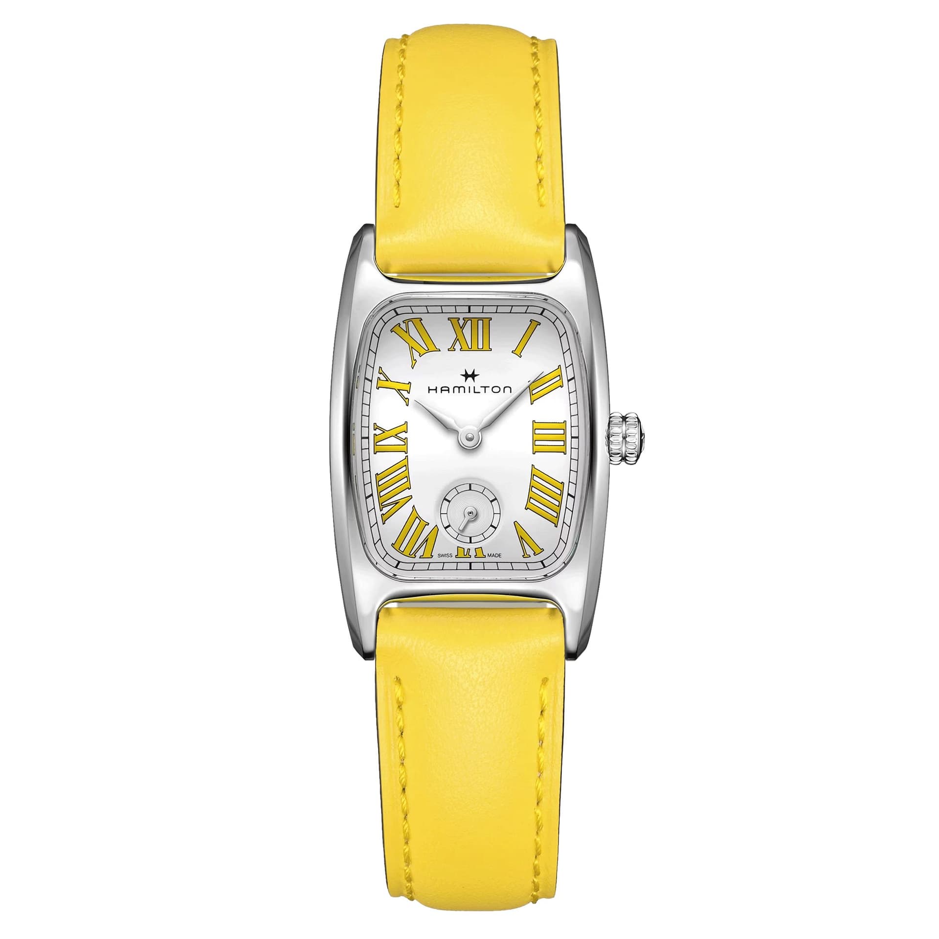 Hamilton Montre Hamilton American Classic Boulton Small Second M quartz cadran blanc bracelet cuir jaune 23,5 x 27,4 mm