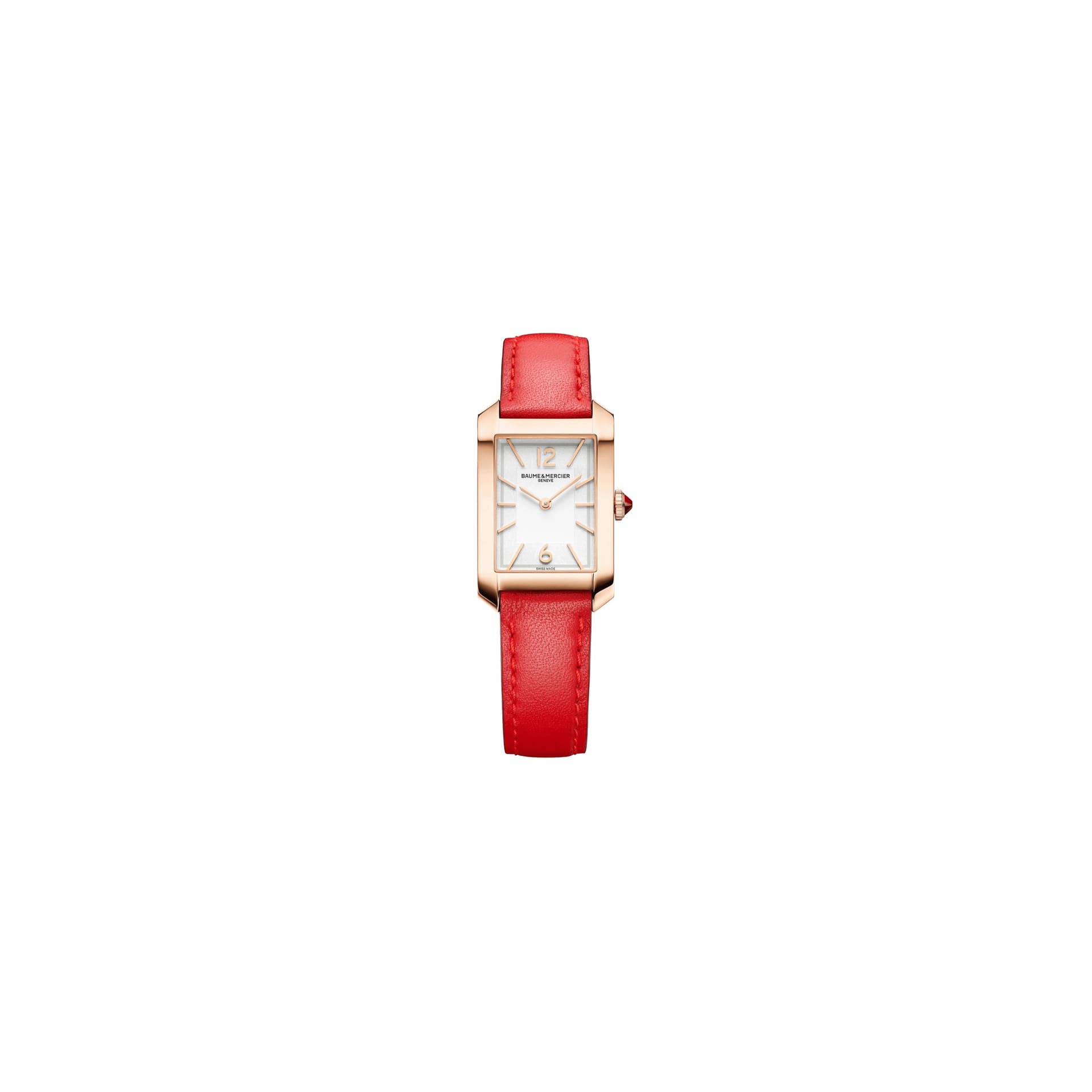 Baume & Mercier Montre Baume et Mercier Hampton quartz Or rose cadran argenté bracelet cuir orange 35 x 22 mm