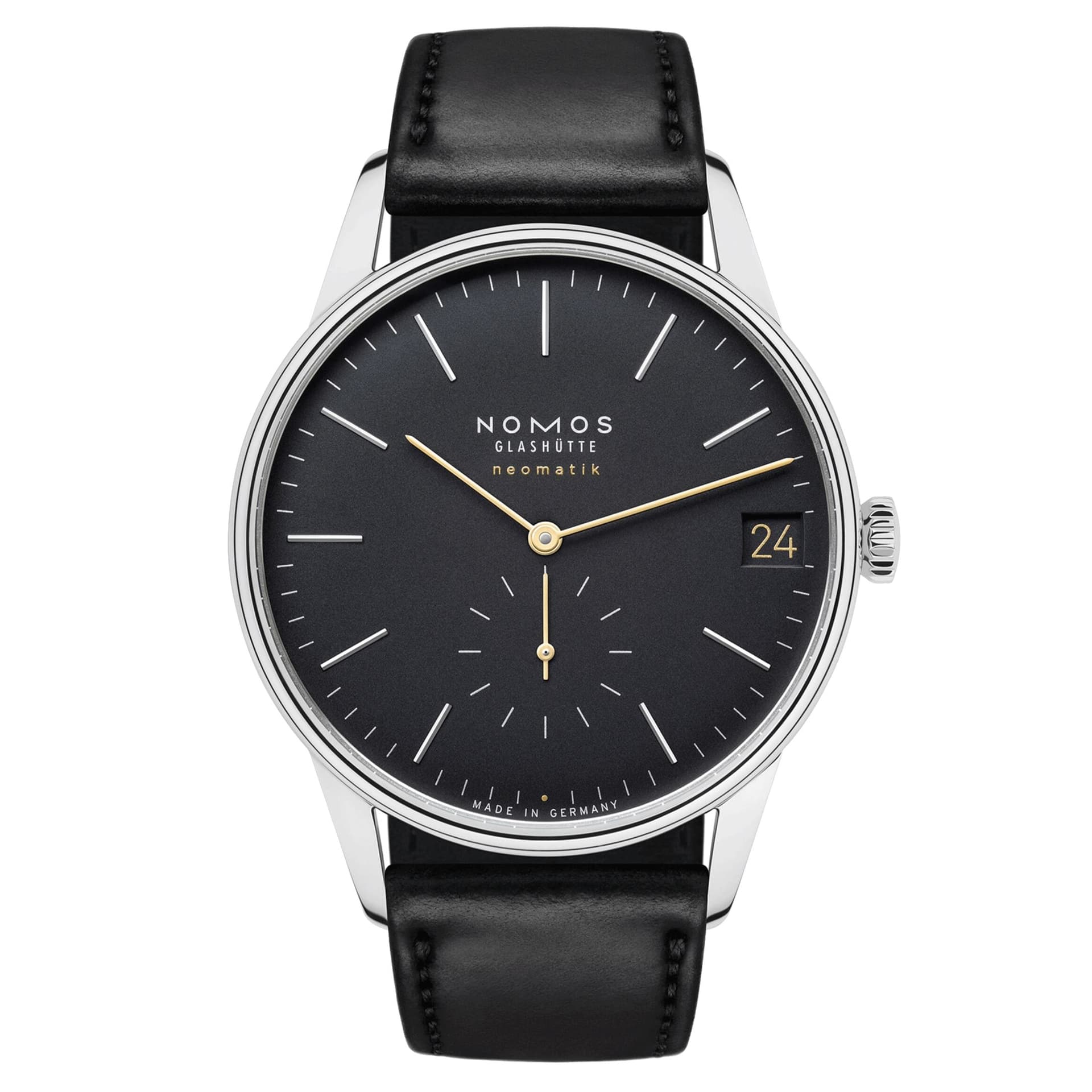 Nomos Montre Nomos Orion Neomatik Date New Black automatique cadran noir bracelet cuir noir 41 mm