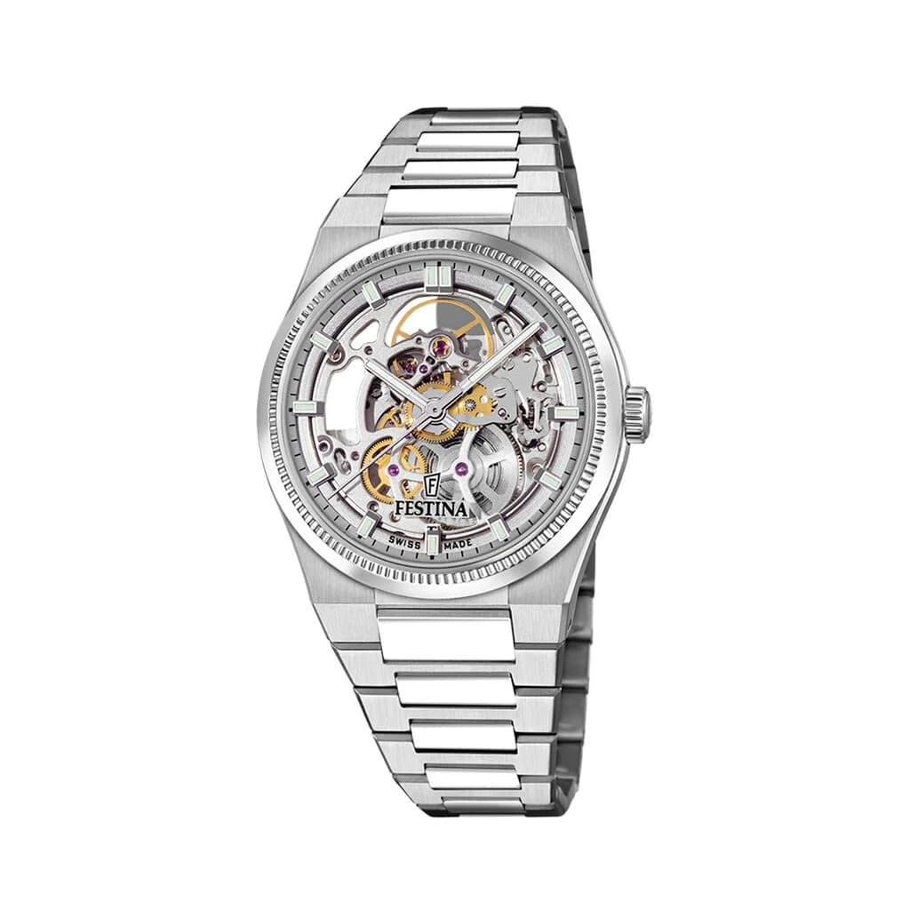 Festina Swiss Made Montre Festina Swiss Made Automatic Squelette 40 Argenté