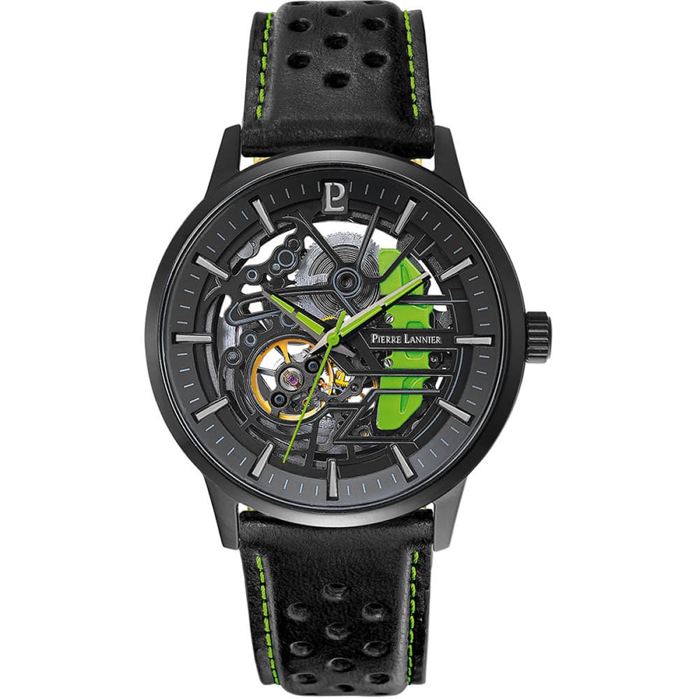 Pierre Lannier Montre Automatique Pierre Lannier Collection Paddock en Cuir Noir