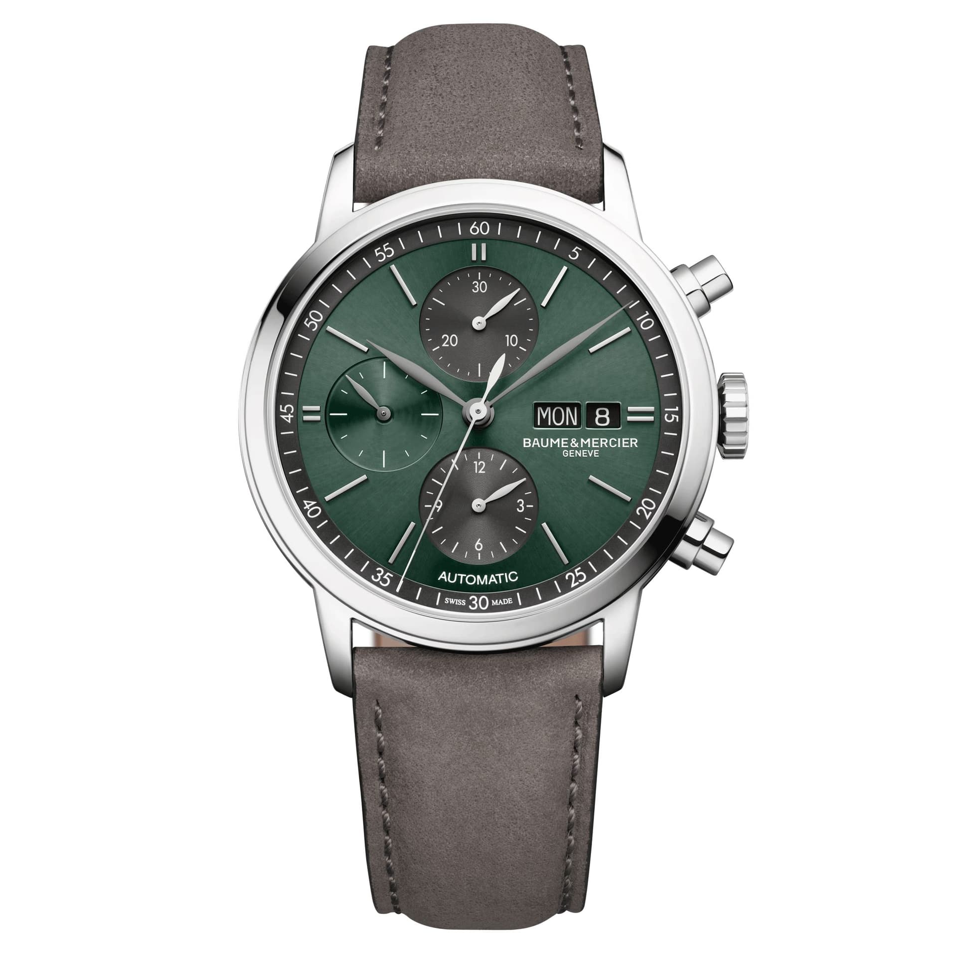 Baume & Mercier Montre Baume et Mercier Classima Chronographe automatique cadran vert bracelet cuir gris 42 mm