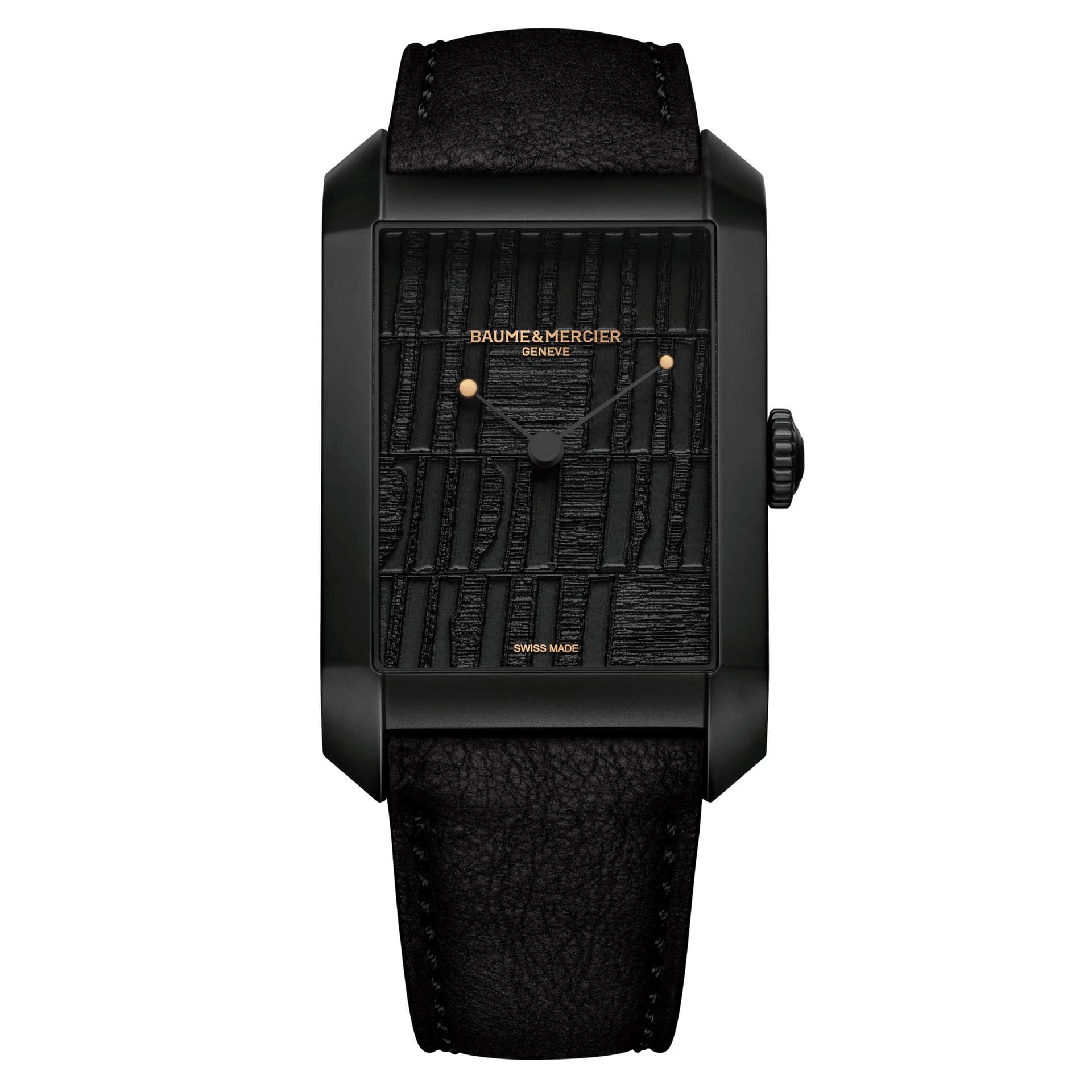 Baume & Mercier Montre Baume et Mercier Hampton Polyptyque Edition Pierre Soulages automatique cadran noir bracelet cuir noir 48 x 31 mm
