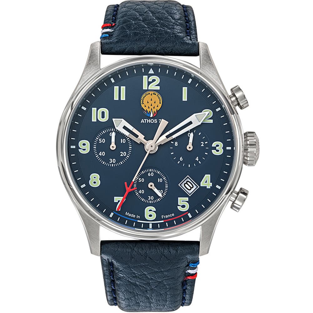 Patrouille de France Montre Patrouille de France Collection Athos 7 en Cuir Bleu