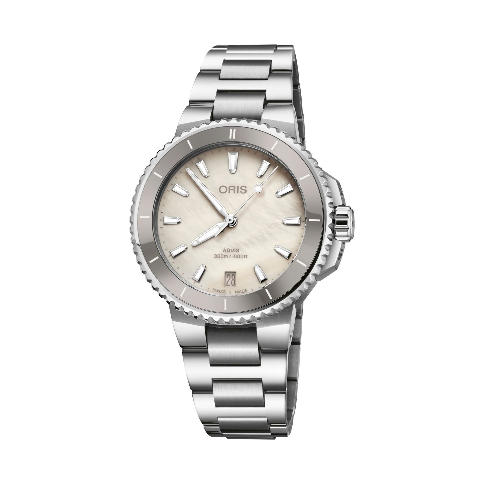 Oris Montre Oris Plongée Aquis Date Calibre 733 automatique cadran nacre blanche bracelet acier 36,5 mm