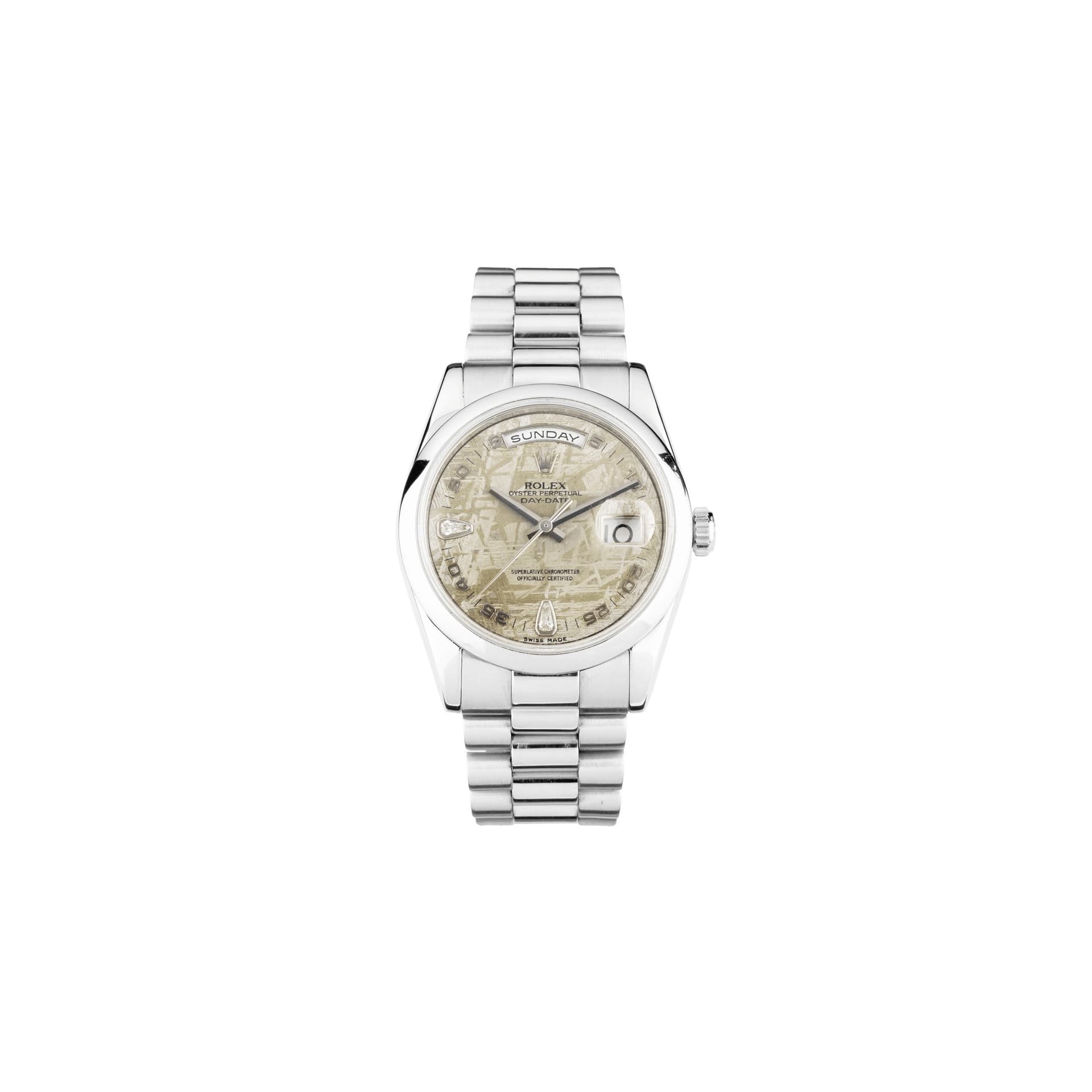 Rolex Montre Rolex Day-Date platine cadran météorite et diamants 36 mm 2009 Full Set
