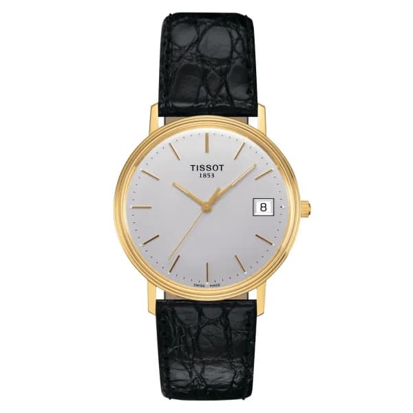 Tissot Montre Tissot Goldrun Hesalite 18K Gold Cadran Argent Bracelet Cuir