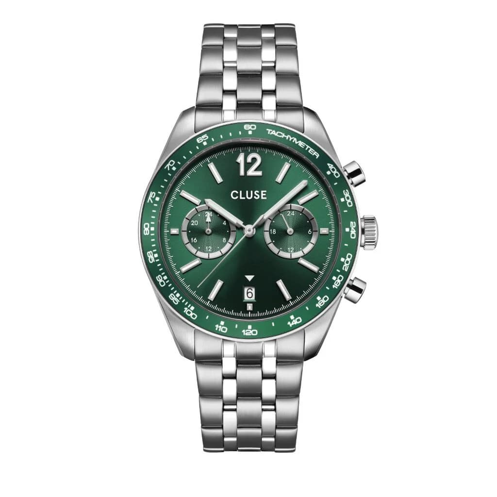 Cluse Aravis Dual Timer Watch Steel, Green, Silver Colour