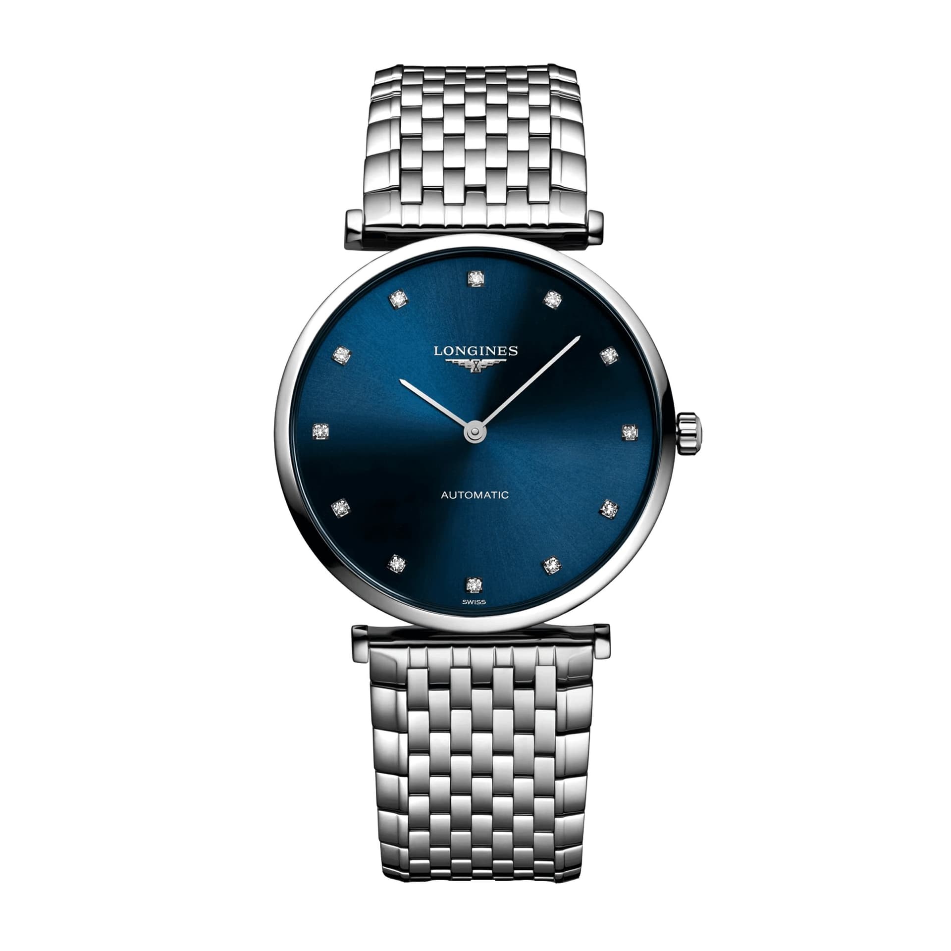 Longines Montre Longines la Grande Classique automatique index diamants bracelet acier 36 mm