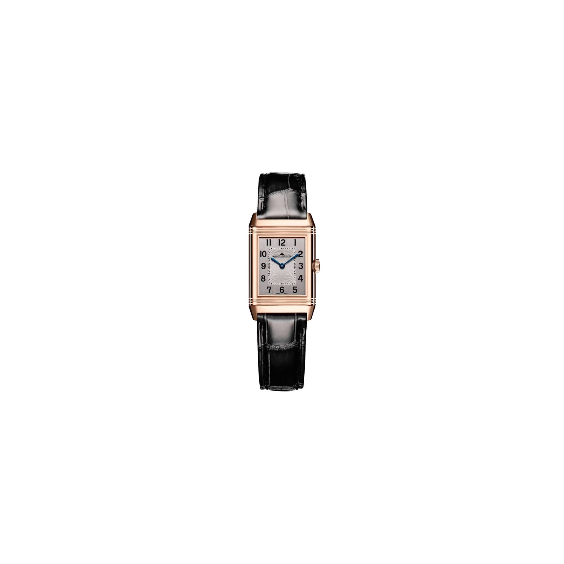 Jaeger-LeCoultre Montre Jaeger-LeCoultre Reverso Classic Small Duetto remontage manuel or rose bracelet cuir d'alligator noir
