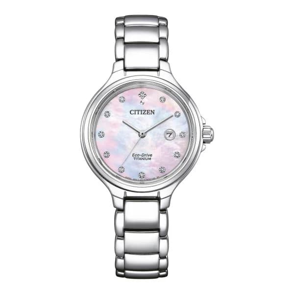 Citizen Montre Citizen Ladies Super Titanium Elegant Eco-drive Cadran Nacre Rose Serti