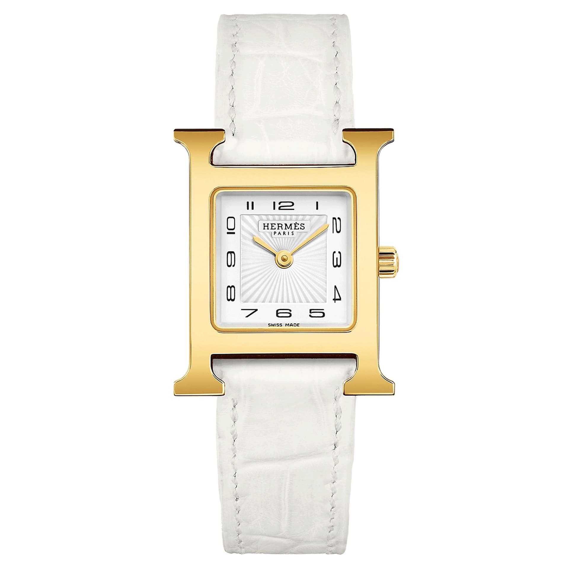 Hermès Montre HERMÈS Heure H Petit Modèle PVD quartz cadran blanc bracelet cuir croco blanc 25 mm