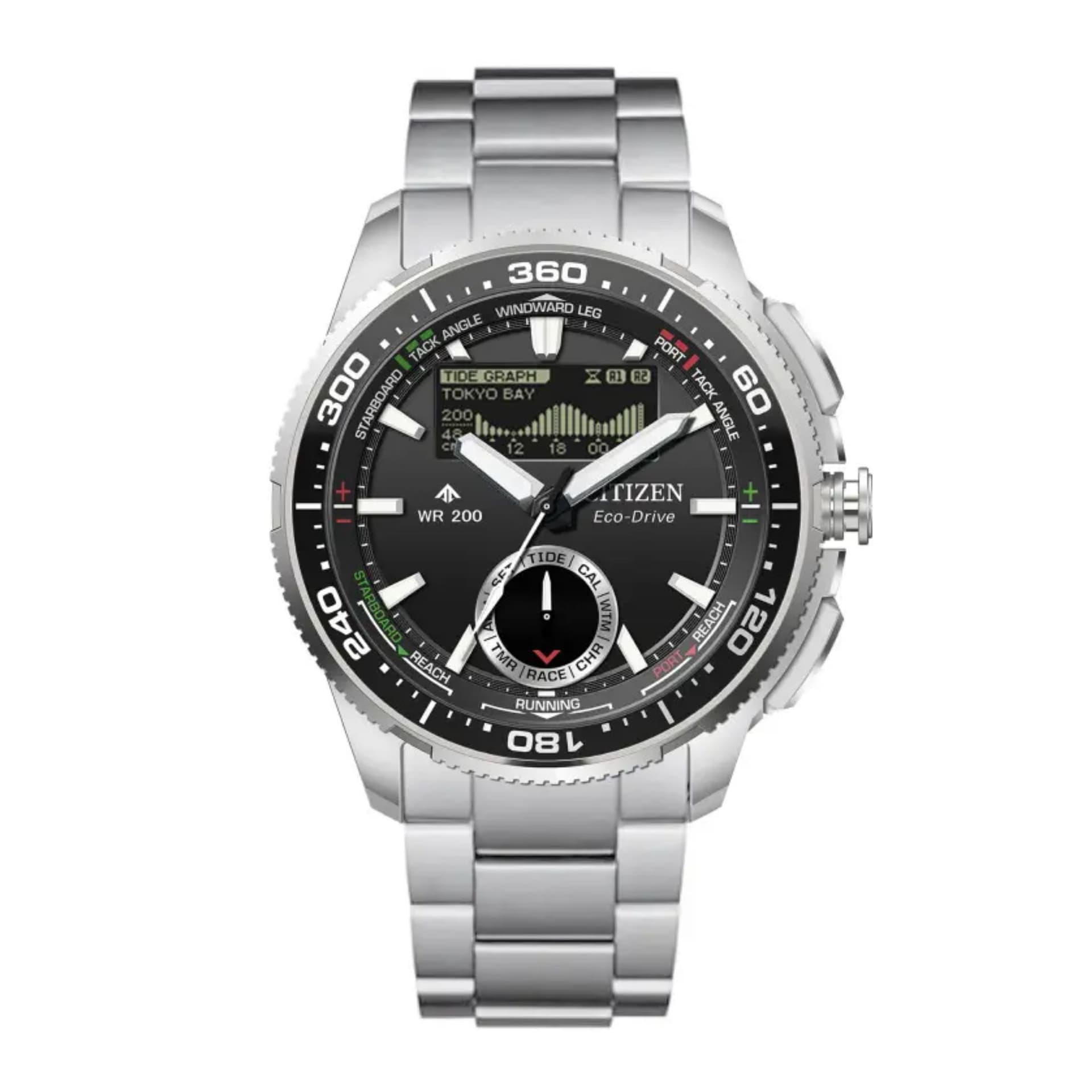 Citizen Montre Citizen Promaster Marine Wave Tracker Eco-Drive cadran noir bracelet acier 42 mm