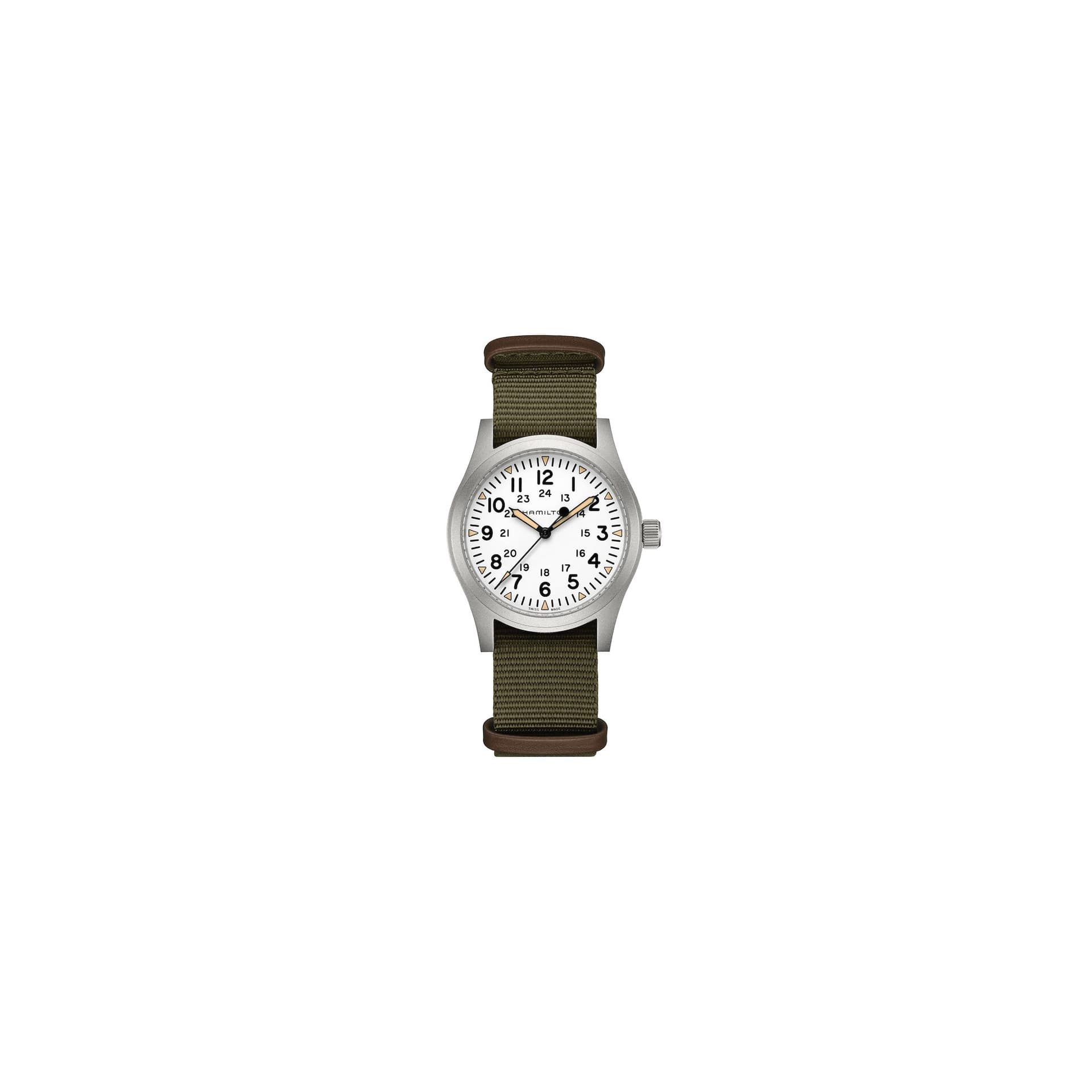 Hamilton Montre Hamilton Khaki Field mécanique à remontage manuel cadran blanc bracelet textile vert 42 mm