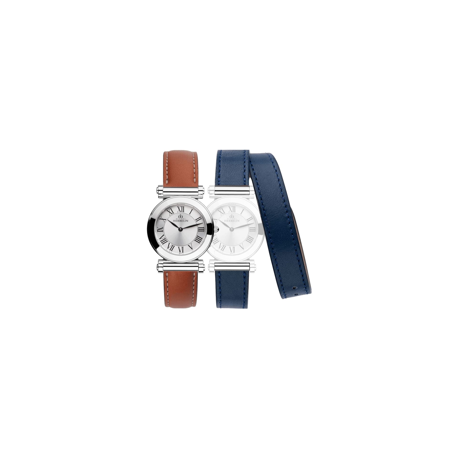 Michel Herbelin Montre Michel Herbelin Coffret Antarès quartz cadran argenté bracelets orange et bleu 29 mm