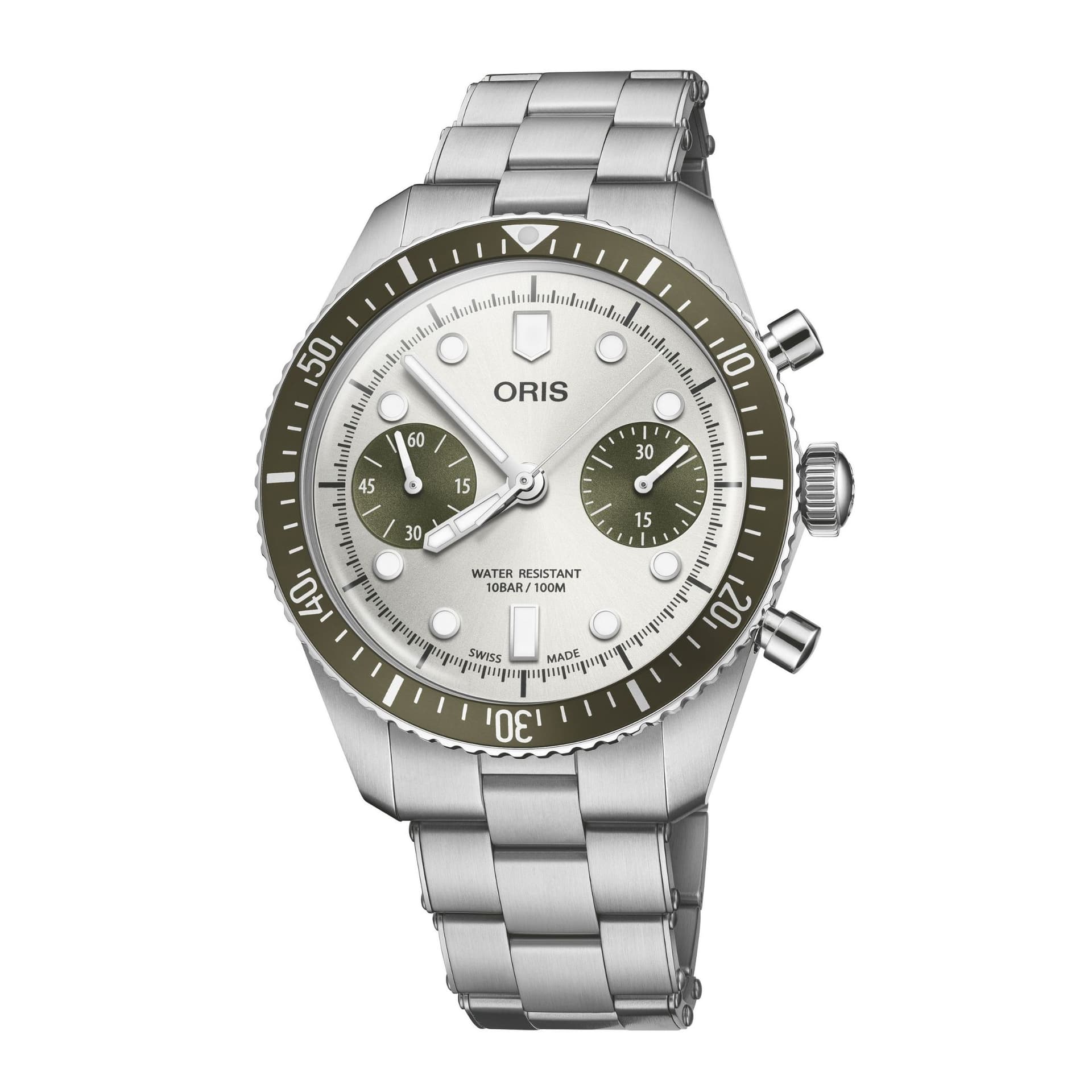 Oris Montre Oris Divers Sixty-Five Chronographe automatique cadran gris et vert bracelet acier 40 mm