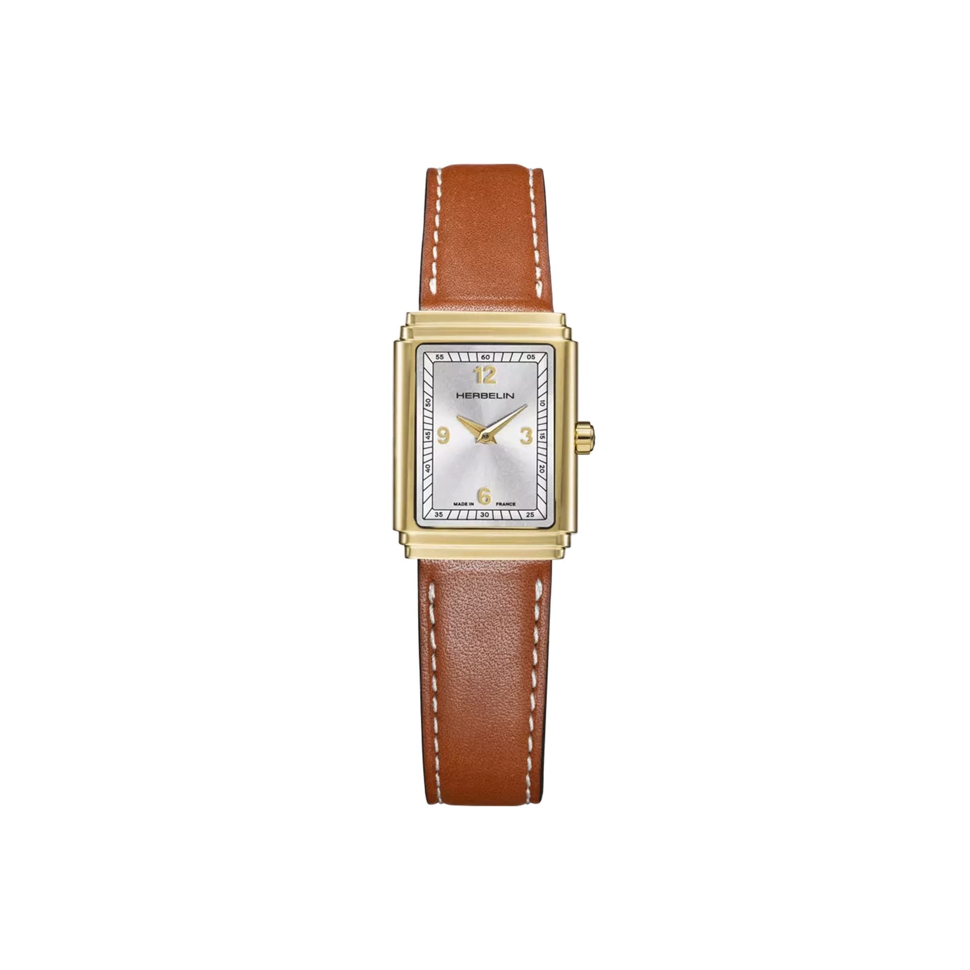 Michel Herbelin Montre Herbelin Art Déco quartz cadran argenté bracelet cuir 29,5 x 22 mm