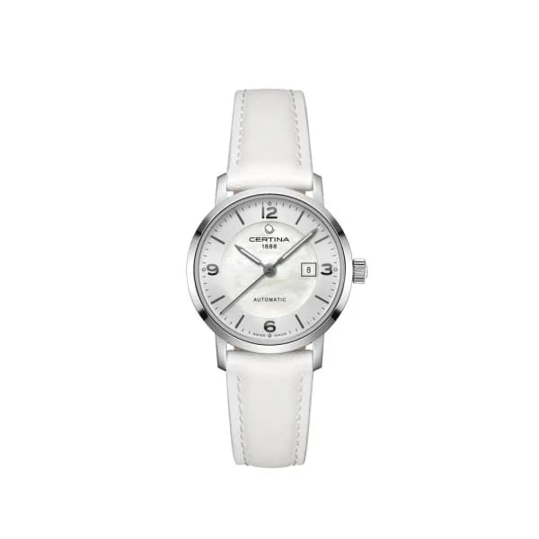 Certina Montre Certina DS Caimano Lady Automatic 29mm Automatique Cadran Nacre Bracelet Cuir Blanc