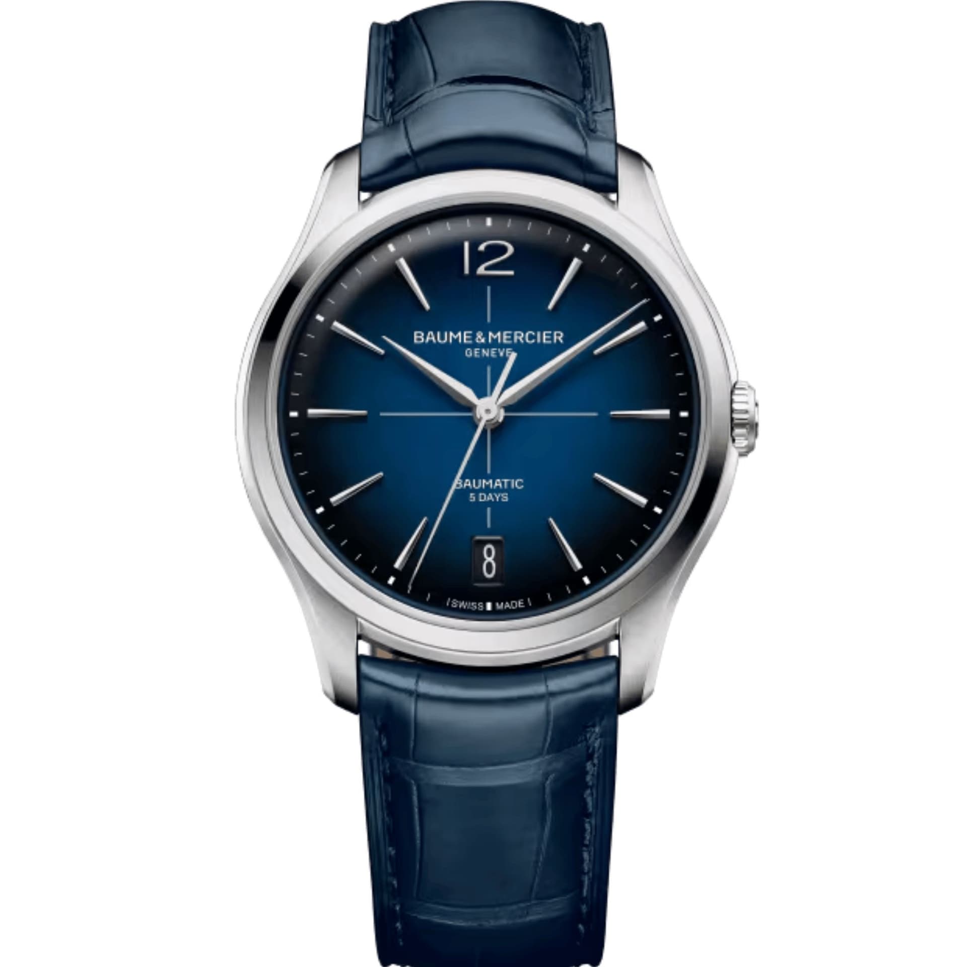 Baume & Mercier Montre Baume et Mercier Clifton automatique cadran bleu bracelet cuir bleu 39 mm