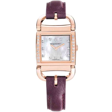 Pequignet E. Montre Pequignet Attellage Quartz - Cadran Nacre Blanc - Bracelet Aubergine nacré - 5896509CD-CAUN