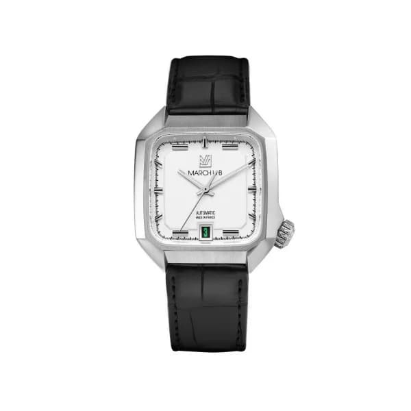 March LA.B Montre MARCH LA.B AM2 Slim Automatique White Bracelet Alligator Noir